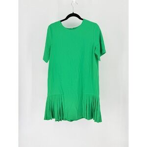 Emma & Michele Green Short Sleeve Pleated Drop Hem Shift Dress 8 Preppy Maximal
